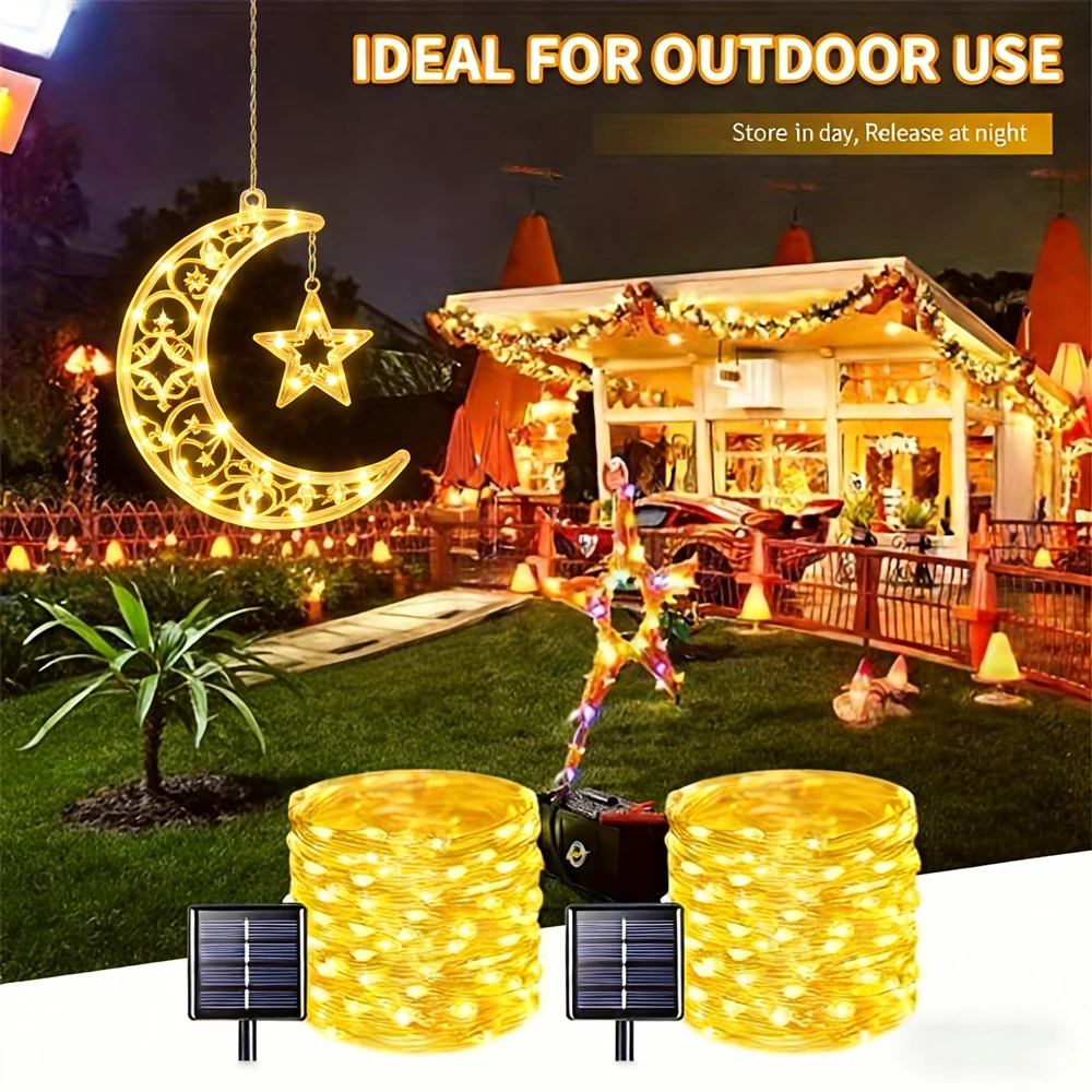 

2026 Ramadan Eid Mubarak Ornaments Solar Led Fairy Light Outdoor Festoon Led Garland String Lights Party Garden Solar Lamp Decor