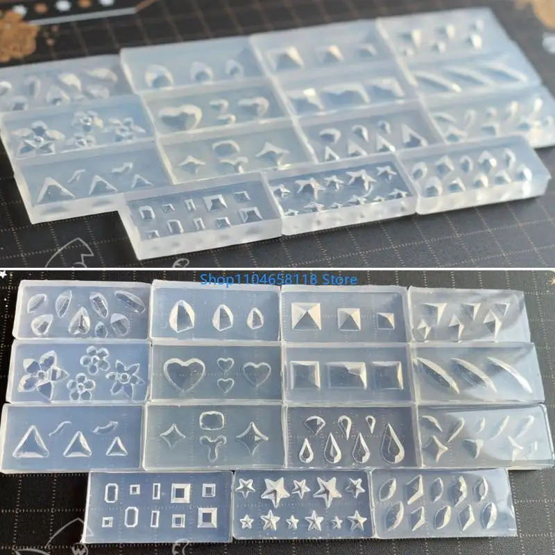 15Pcs Art Molds UV Epoxy Resin Silicone Mould Faceted Love Flower Decorative Sticker Jewelry