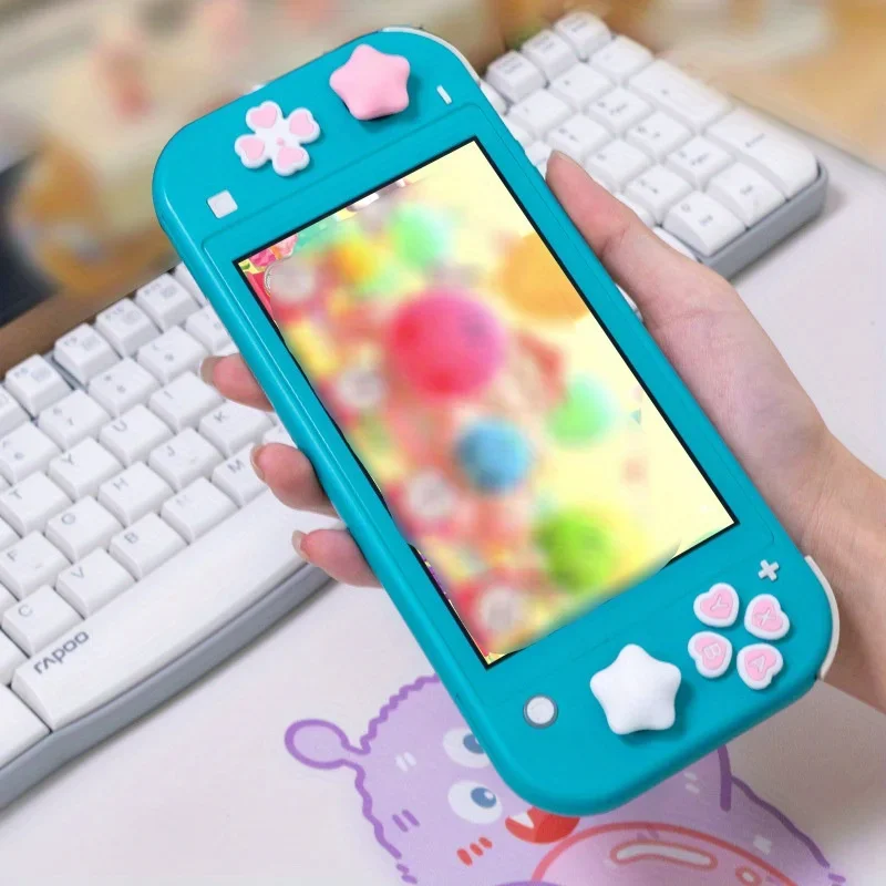 Rosa amor silicone macio d-pad botão cruz abxy chave adesivo para nintendo switch & switch oled/lite joycon polegar vara grip cap