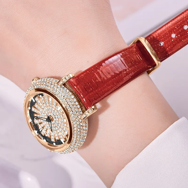 Fashion Women Watches Unique Rotatable Dial Rose Gold Watches for Women Rhinestone Luxury Top Brand Quartz Ladies Watch Gift