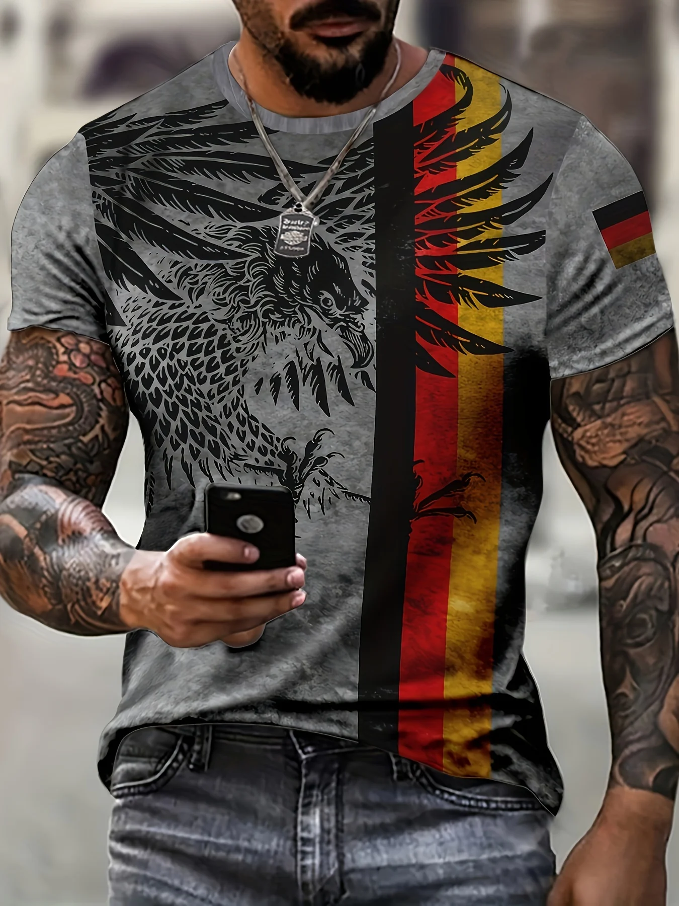 Men's T Shirt Vintage German Flag Eagle Casual Short Sleeve Outdoors O Neck Pullover Streetwear Male Sport Oversized Clothing