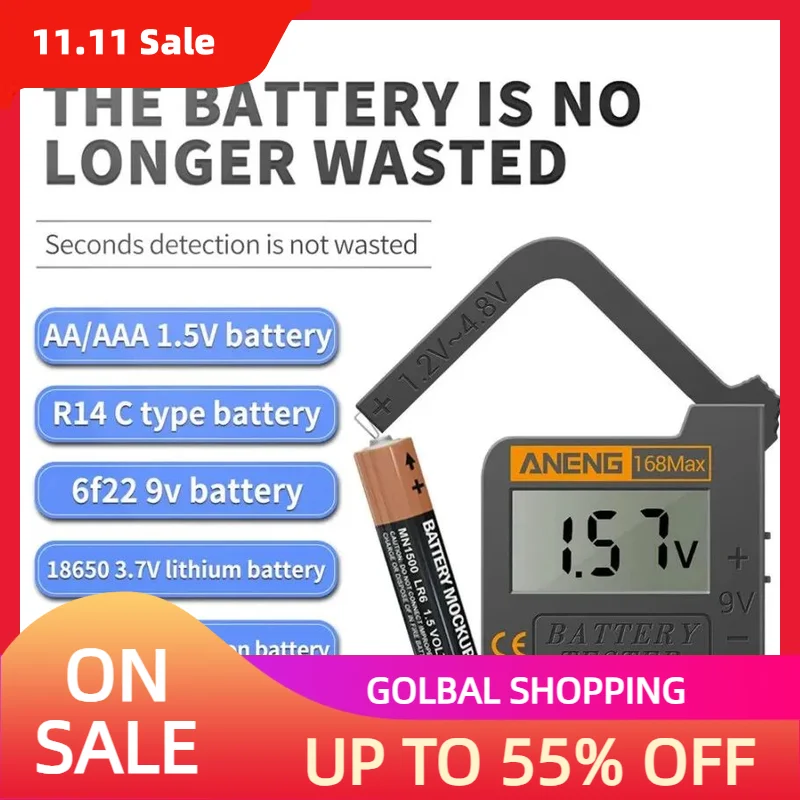 ANENG 168Max Digital Capacity Universal Test Lithium Battery Tester Checkered Load Analyzer Display Check AAA AA Button Cell