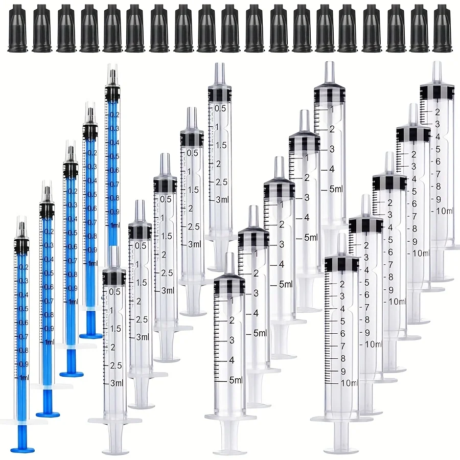 10 Caps + 10 Syringes (1/3/5/10 ml) for Dispensing and Measuring Glue and Liquids, Feeding Pet Food, Refilling Ink Cartridges, E