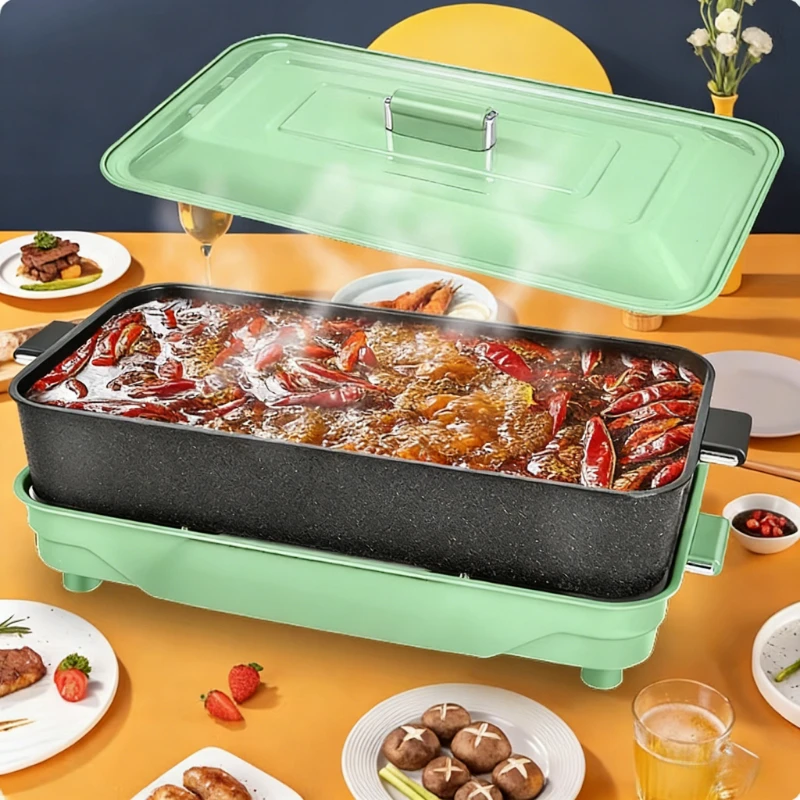 

Multifunctional cooking pot household split mandarin duck electric hot pot rinse and fry non-stick electric baking pot