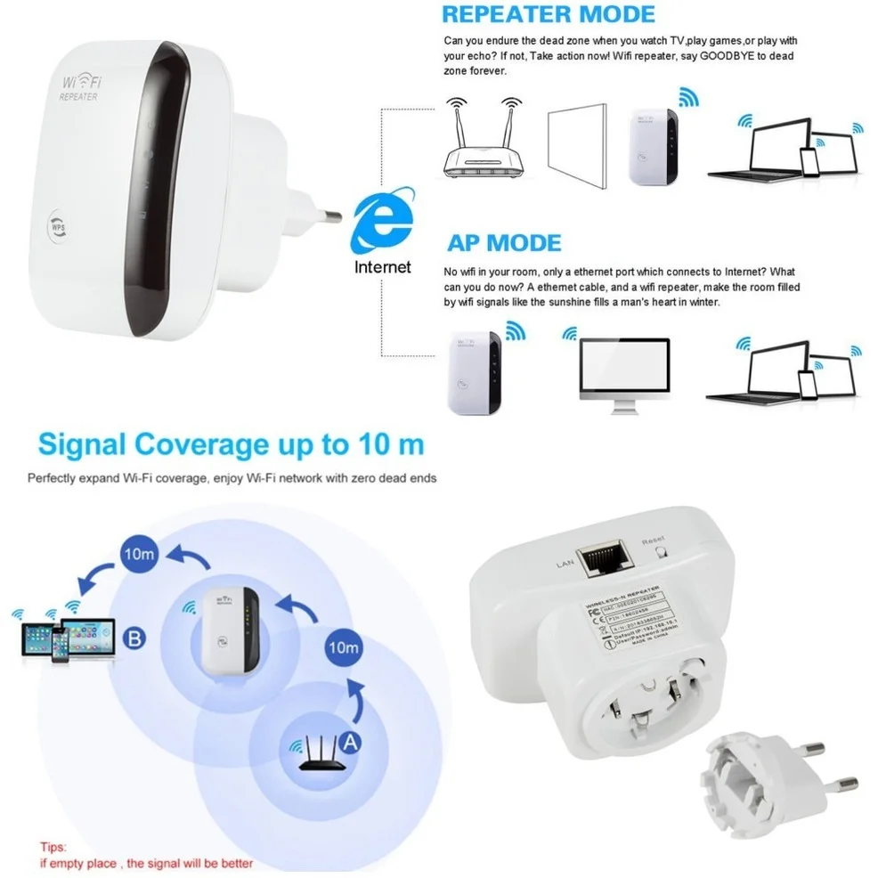 LccKaa-Répéteur WiFi sans fil longue portée 11N, 300Mbps, booster de signal WiFi, amplificateur d\'extension, stérilisation, point d\'accès