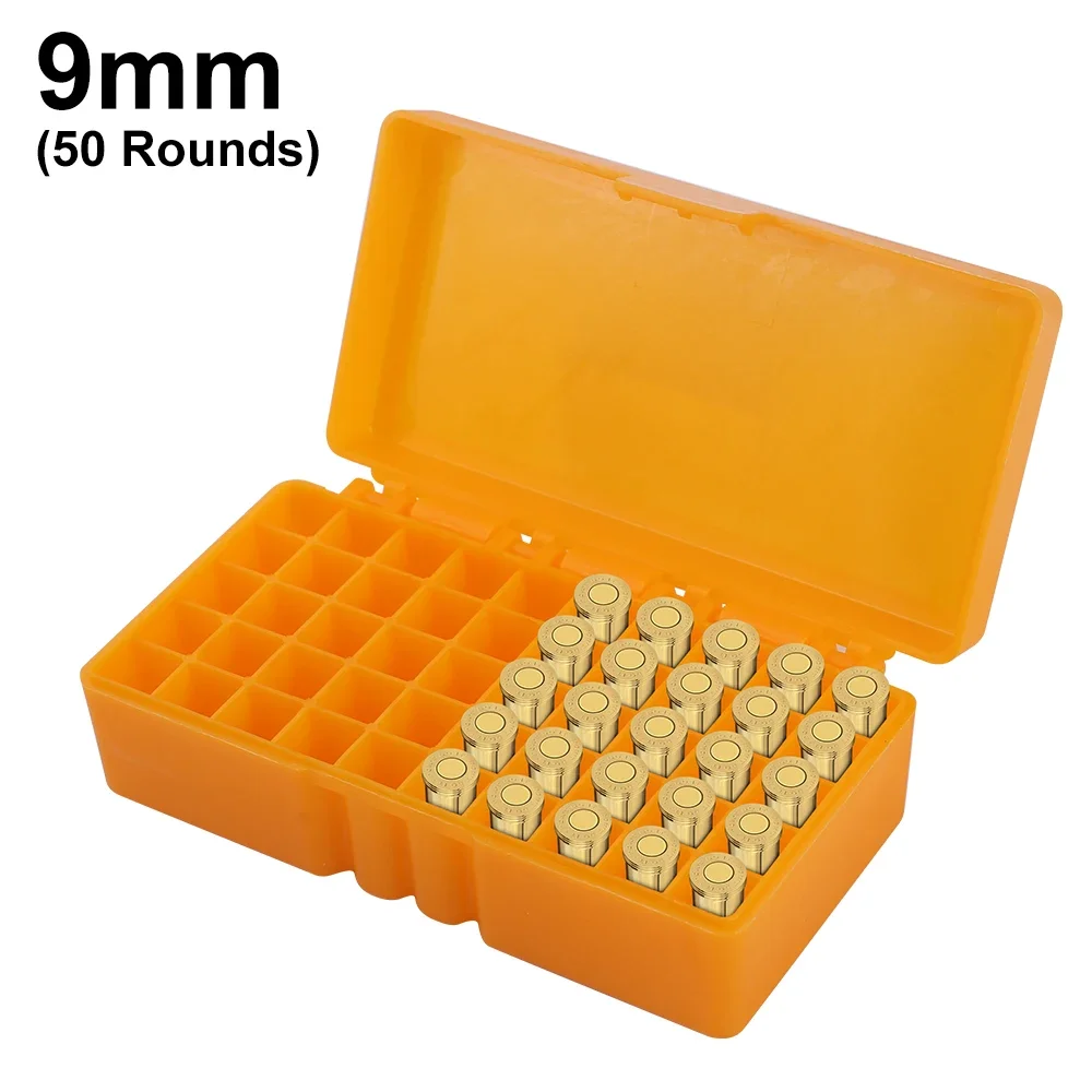 50/100 Rounds Tactical Bullet Box 9mm/.223/.38Super Pistol Rifle Ammo Carry Storage Box Flip-Top Bullets Case Hunting Accessory