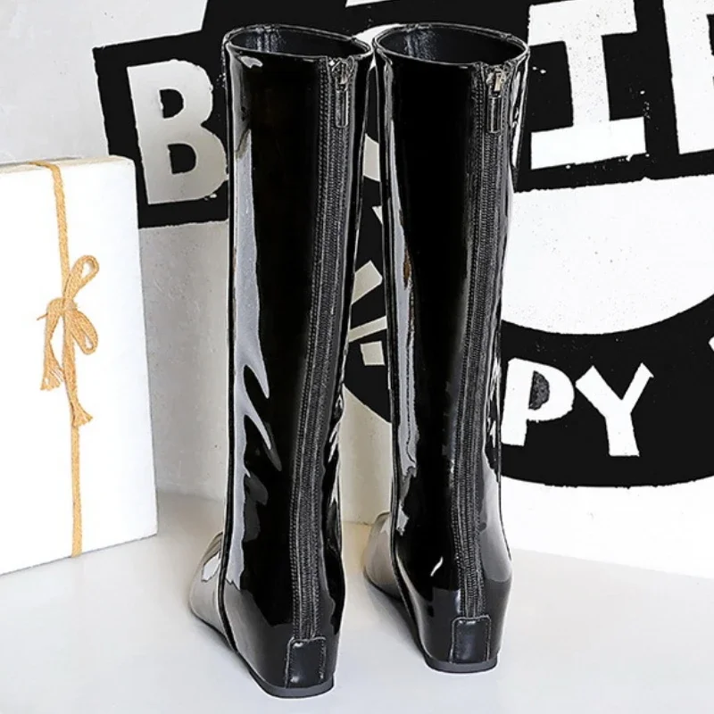 BIGTREE New Black Wedge Heels Women Modern Boots Female Shoes 2025 Fashion Luxury Pointed Toe Ladies Long Knee Western Boots