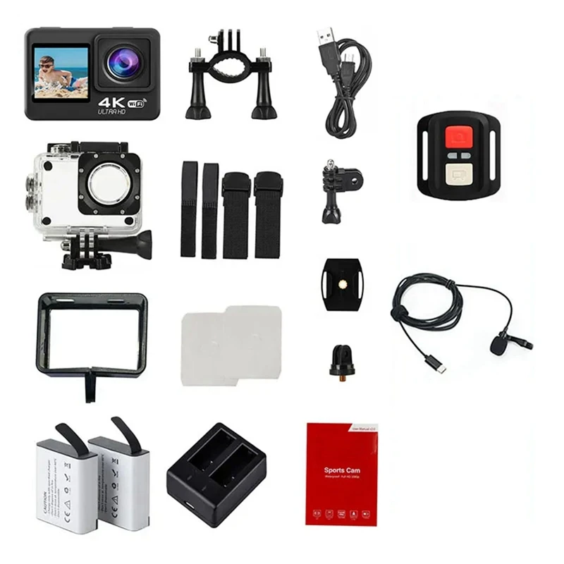 HD 4K/30 Fps 4K 30Fps Action Camera 2.0 Inch Screen WIFI Remote View Machine Outdoor Camera Anti-Shake Waterproof Action Camera