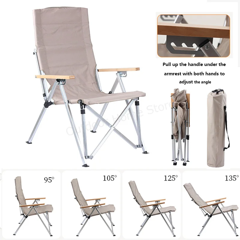 Outdoor Camping Folding Chair Long Relax Storage Chair Portable Adjustable Reclining Garden Picnic Fishing Beach BBQ Chair