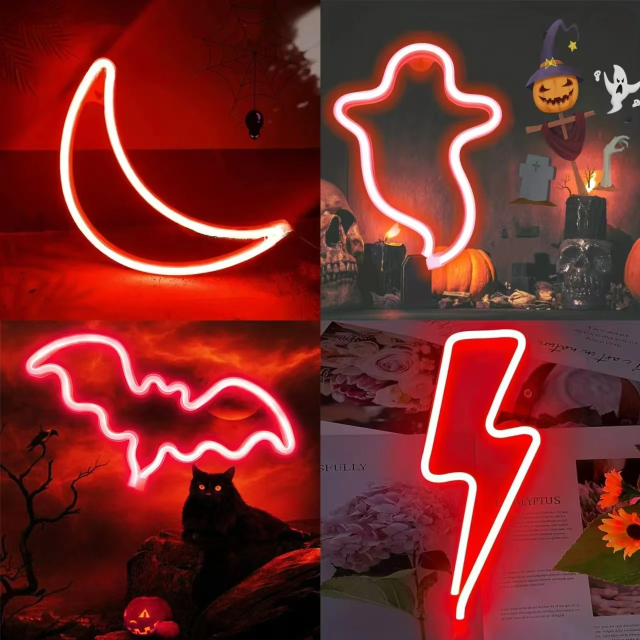 1pc, red Halloween neon lights, USB/battery powered, suitable for room, bedroom, bar, party, game room atmosphere decoration