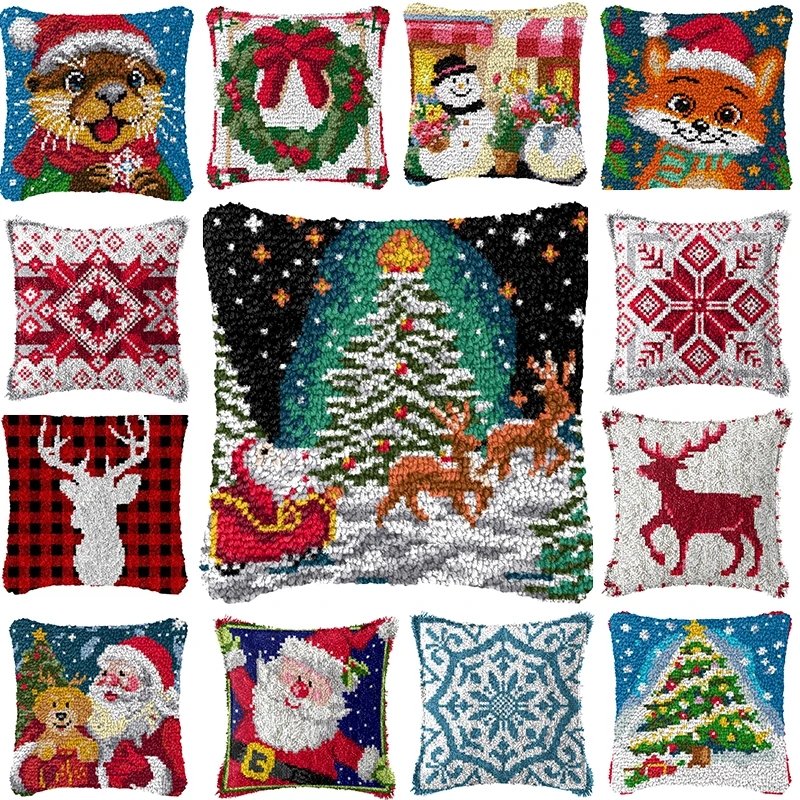 

Christmas Latch Hook Kits Smyrna Pillowcase Knot Pillow Package Latch Hook Kit Set For Needlework Embroidery Cushion Latch Hook