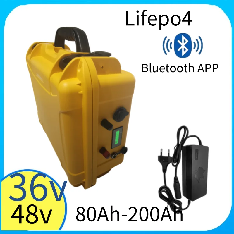 36V 80Ah-200Ah/48V 150Ah Waterproof LiFePO4 Lithium Battery with BMS Bluetooth Deep Cycle for 5000W Tricycle Golf Cart Off-Road