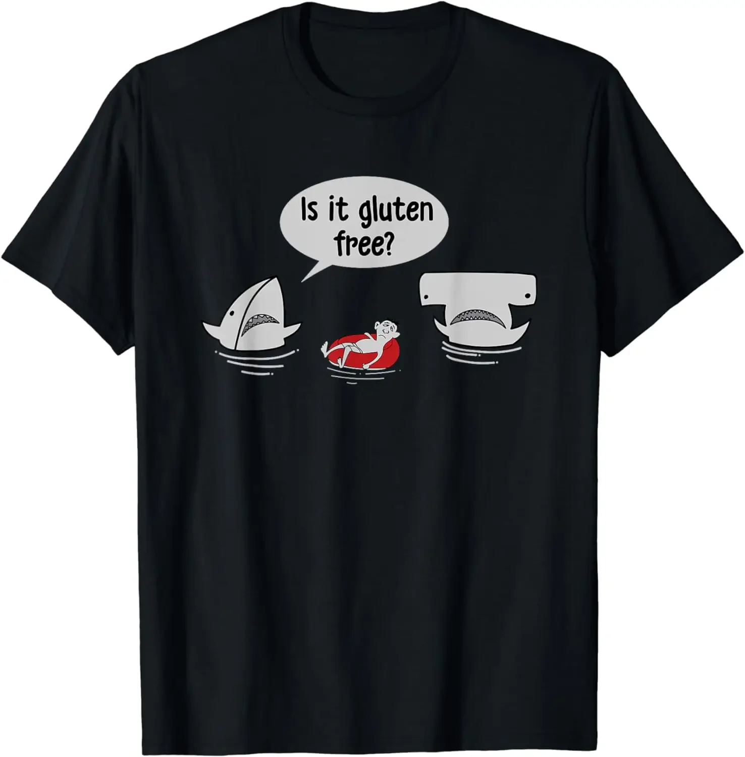 

Is It Gluten Free Shark Funny Diet Meme Graphic Tee Breathable Cotton Short Sleeve T-Shirt