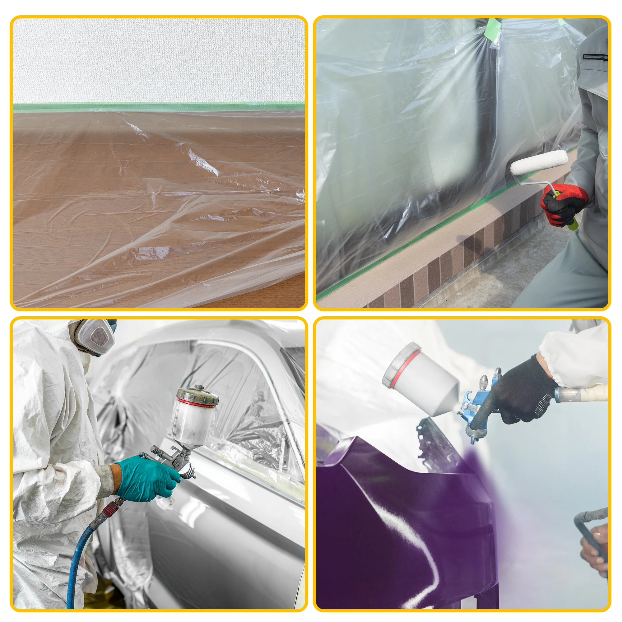 UXCELL Car Window Film 20M Long 55cm-450cm Car Paint Masking Film Protective film Plastic Pre-Taped Masking PE Film Paper Cover