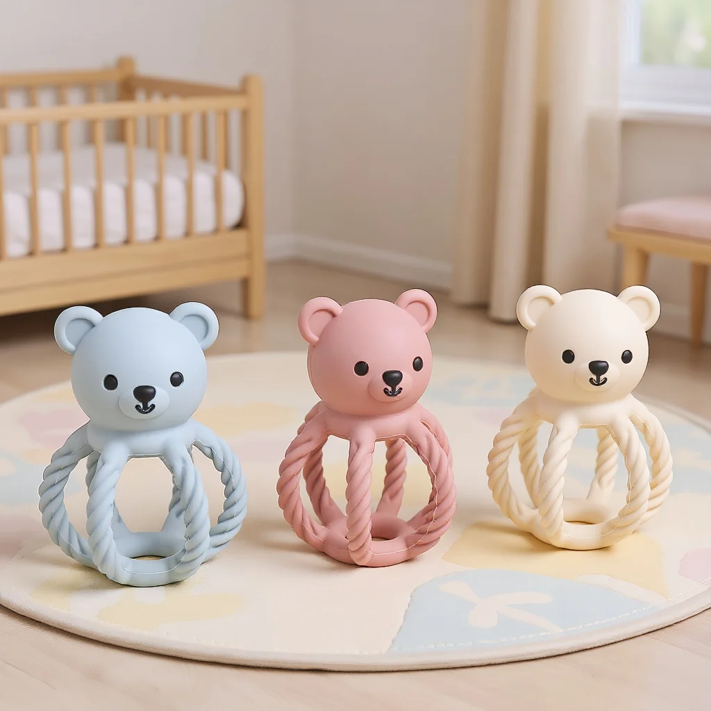 

Baby Teether Bear Rattle Teething Toy Food-grade Silicone Baby Toy Chewable Teething Toy Sensory Toy Soothing Toy Accessories