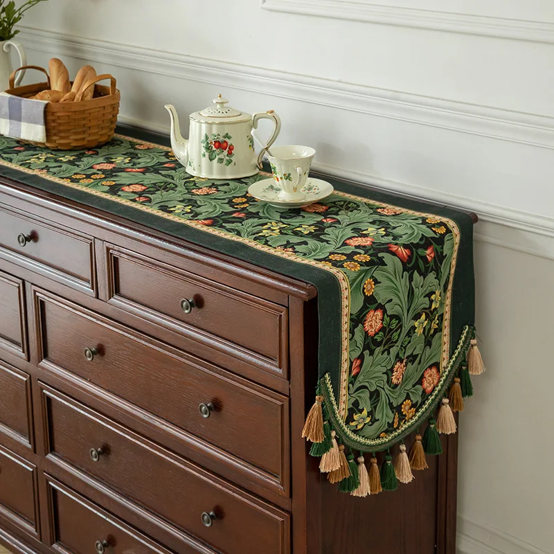 Retro Table Runner Vines Flower Tablecloth Track Festival Decor Tassel Table Runner Christmas Table Runner Cabinet Dust Cover