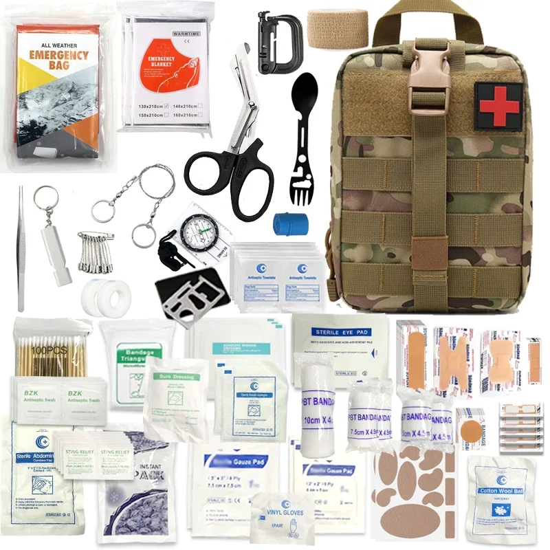 Botiquín de primeros auxilios de lujo: botiquín completo de supervivencia de emergencia, que incluye vendas, tijeras y pinzas, tanto para el hogar como para nosotros afuera