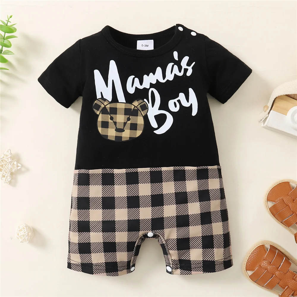 Newborn Baby Boy Bodysuit Mama's Boy Print Short Sleeve Romper 0-18 Months Jumpsuit Toddler Boy Summer Daily Clothes