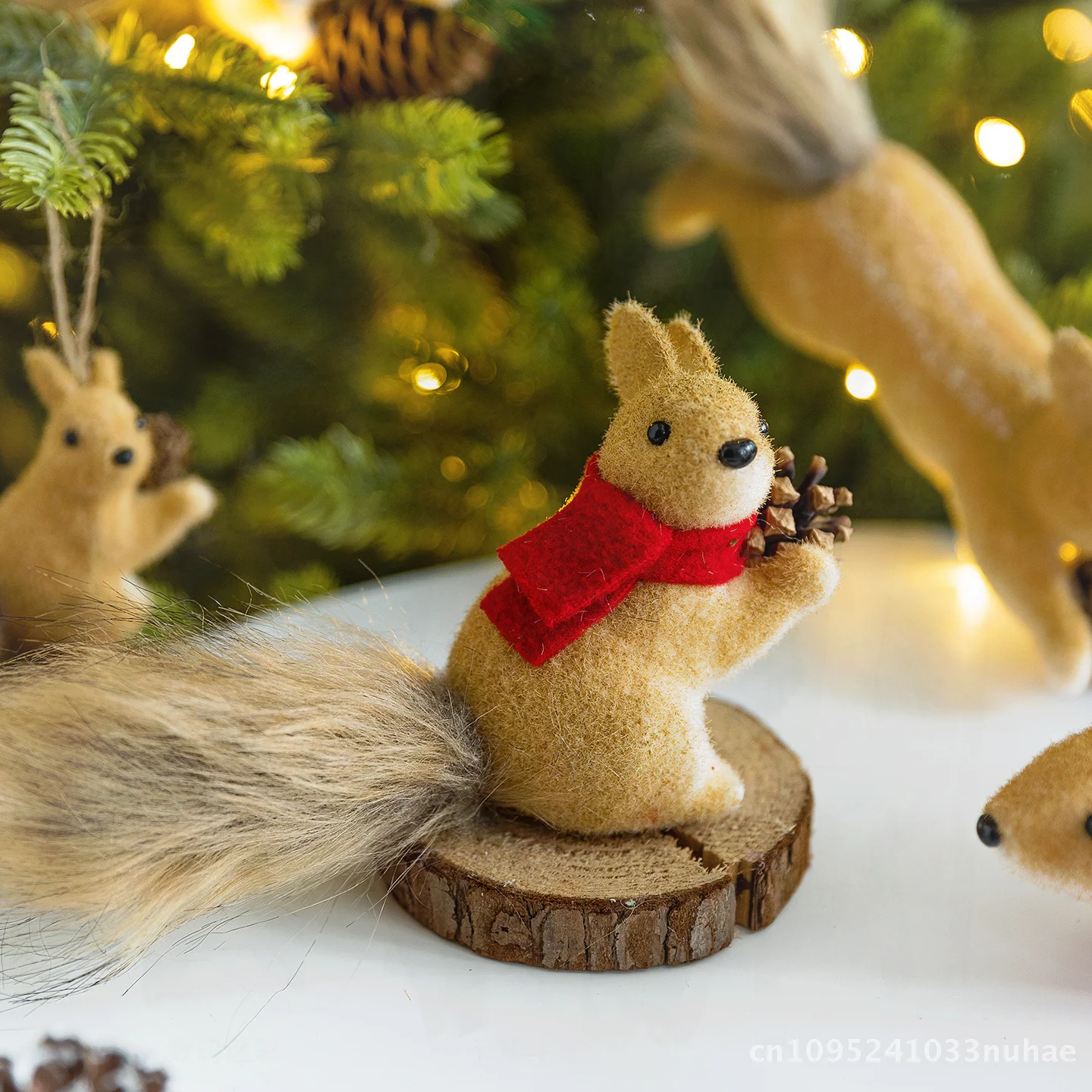 

Artificial Squirrel Bear Foam Flocking Christmas Tree Decoration Cross-Border Pine Cone Desktop Ornaments European Style