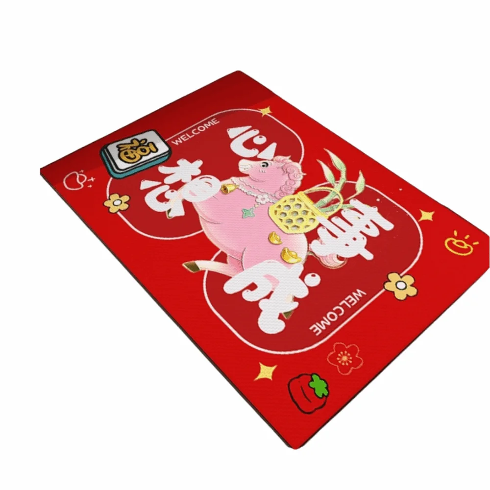 

Cartoon Pattern Chinese New Year Door Mat 40*60cm Horse Pattern Horse Year Floor Mat Non-slip Red Doormat Entrance Feet Mat