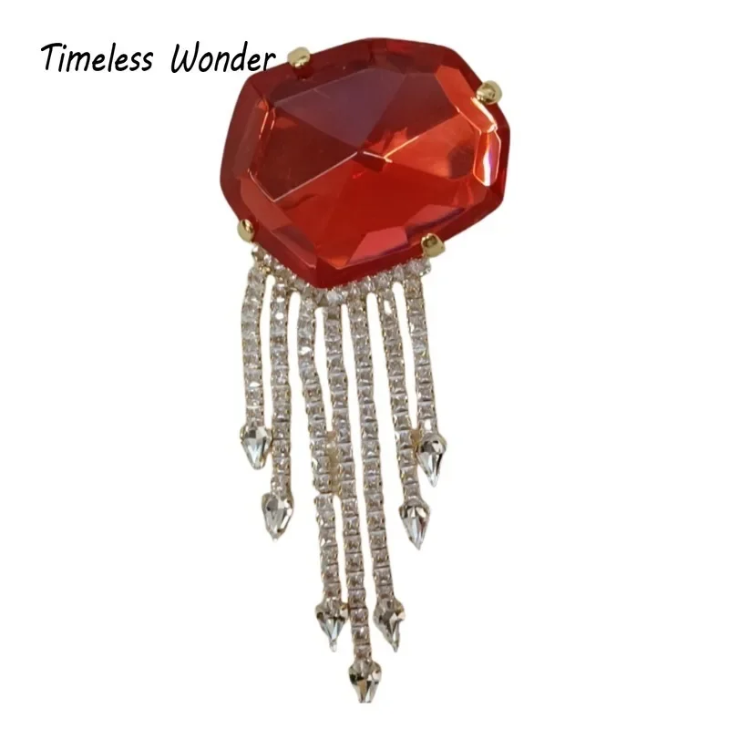 Timeless Wonder Fancy Crystal Geo Zircon Tassel Brooch Pins for Women Designer Jewelry Runway Rare Top Punk Luxury Gift 9523