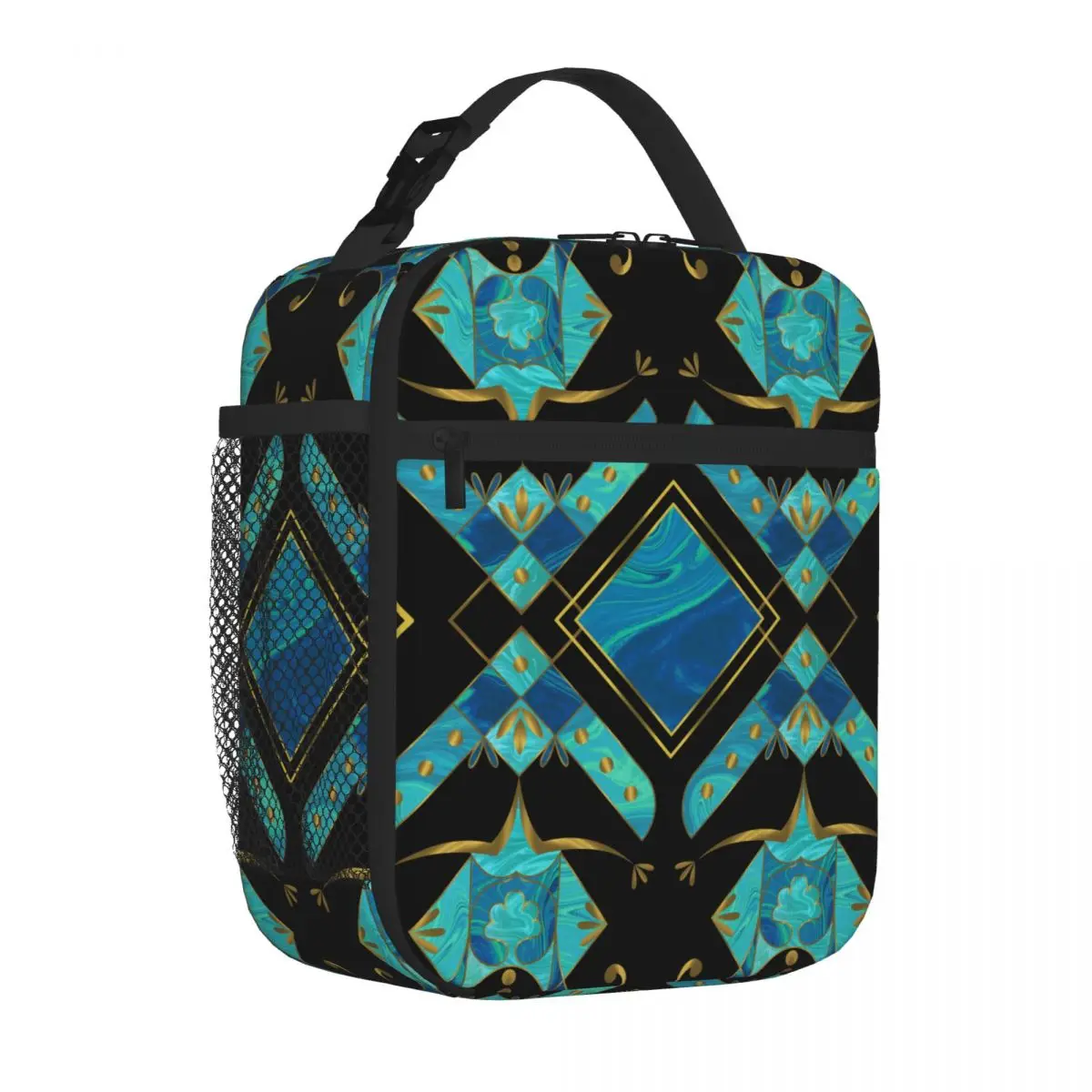 Bestselling Retro Pattern Peacock Blue Mens Style Durable Lunch Bag Overnight Trip Neoprene Lunch Bag