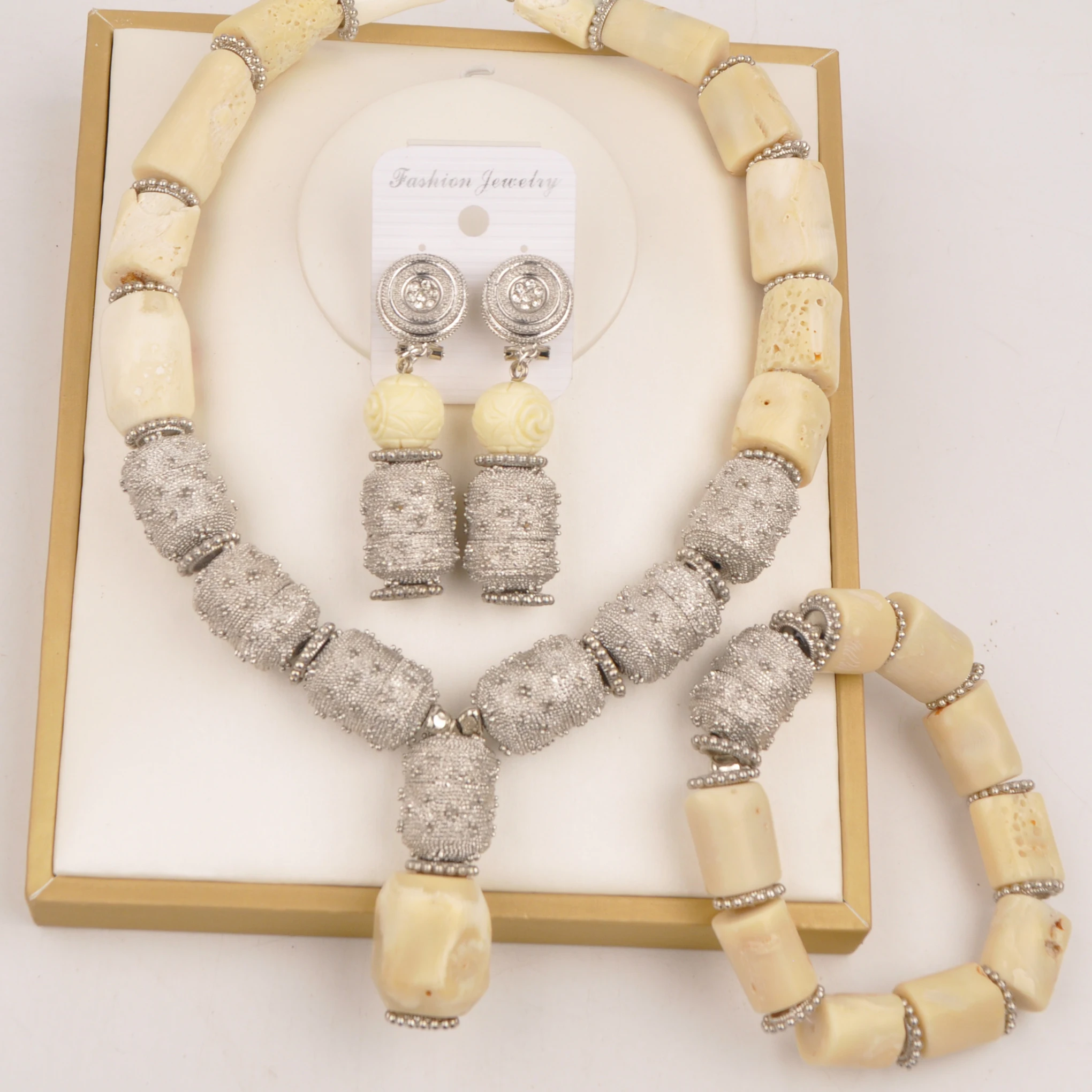 

Natural White Coral Necklace Nigerian Wedding African Beads Jewelry Sets