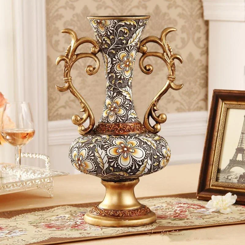 

European Luxury Palace Resin Vase Crafts Home Livingroom Figurines Accessories Decoration Art Retro Desktop Flower Pot Ornaments
