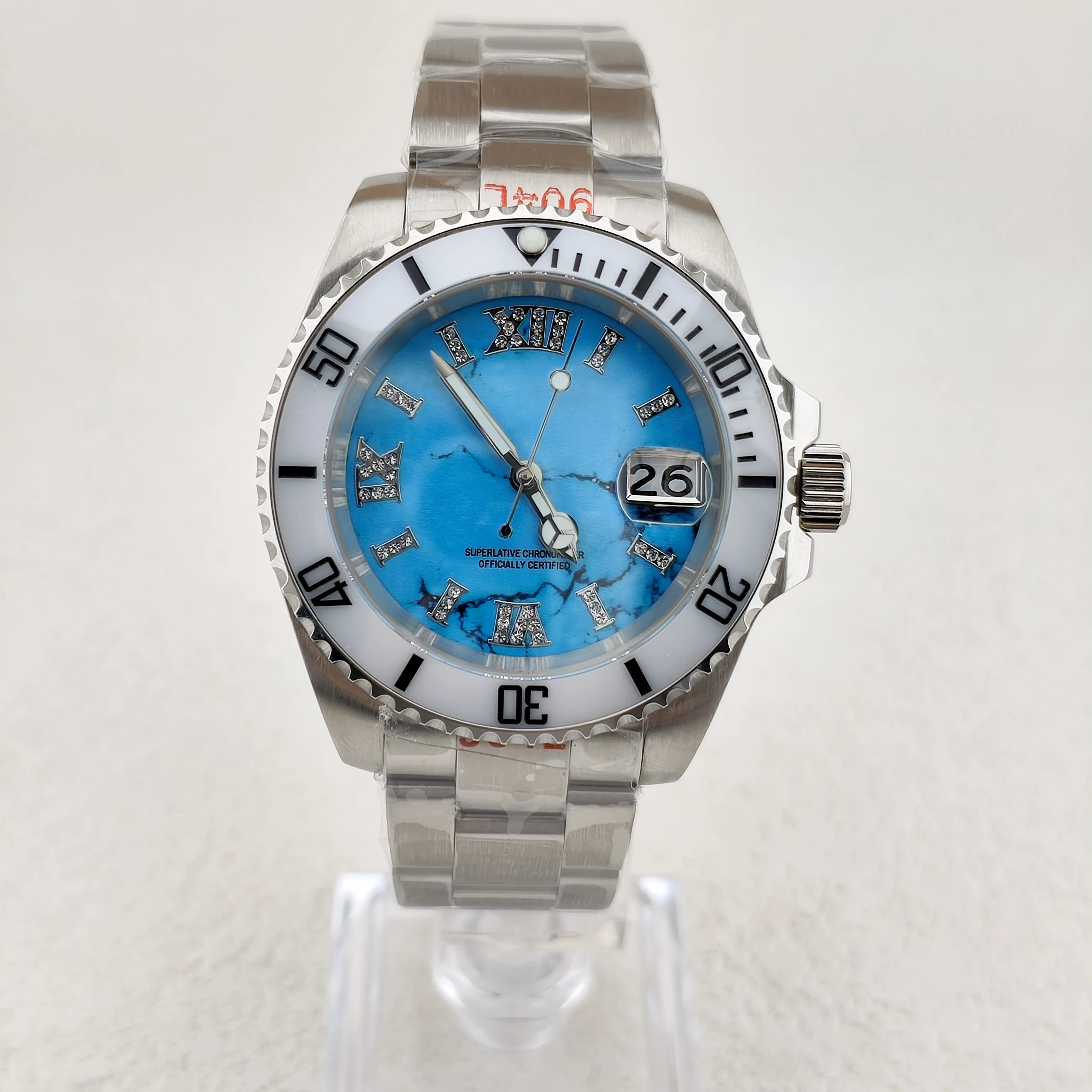 NH35 Herrenuhr, 40 mm, Edelstahl, wasserdichtes Gehäuse, 316L-Armband, Saphirglas, Datumsanzeige, passend für NH35 Automatikwerk