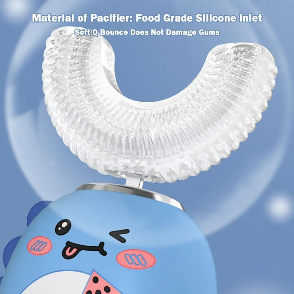 Silicone Brush Head Electric Toothbrush U-shaped Degree Cleaning Children Tooth Brush Rechargeable Cartoon Dinosaur