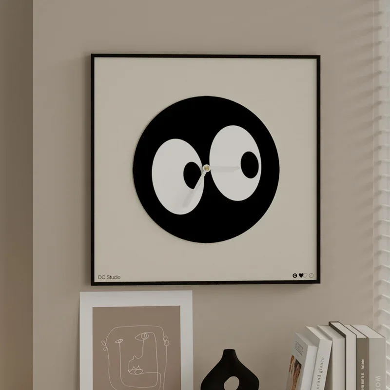 2025 New Mute Black Frame Clock Square Creative Household Minimalist Art Big Eyes Cute Wall Clocks Dining Room Home Decor