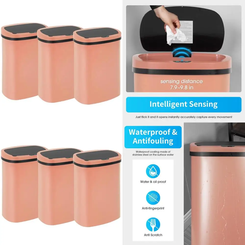 

13 Gallon Automatic Touchless Motion Sensor Trash Can with Lid, Large Capacity Kitchen Waste Bin in Coral Orange