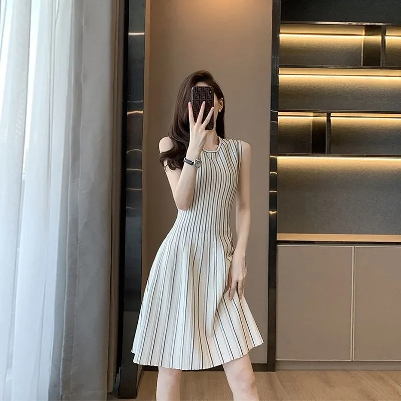 Women\'s Dress Sleeveless Crochet Female Dresses Knitted Beach Holiday Soft Black New in Loose Elegant and Beautiful Vintage Y2k