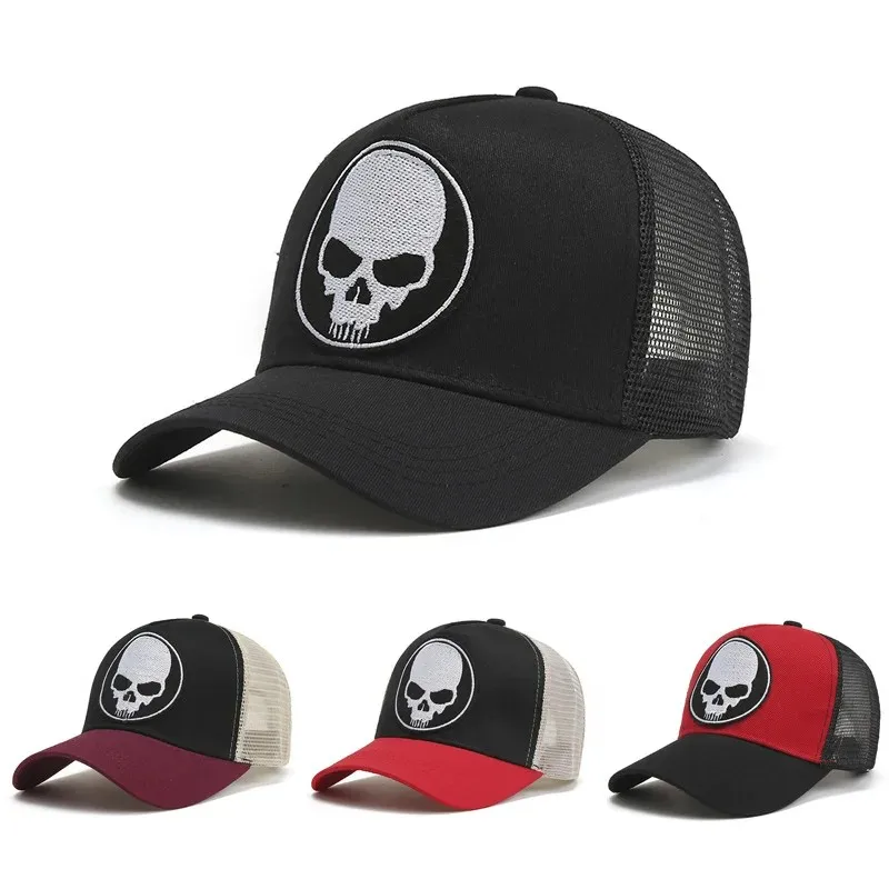 Unisex Skull Embroidery Baseball Net Caps for Men Women Spring and Summer Outdoor Adjustable Casual Hats Sunscreen Trucker Hat ﻿