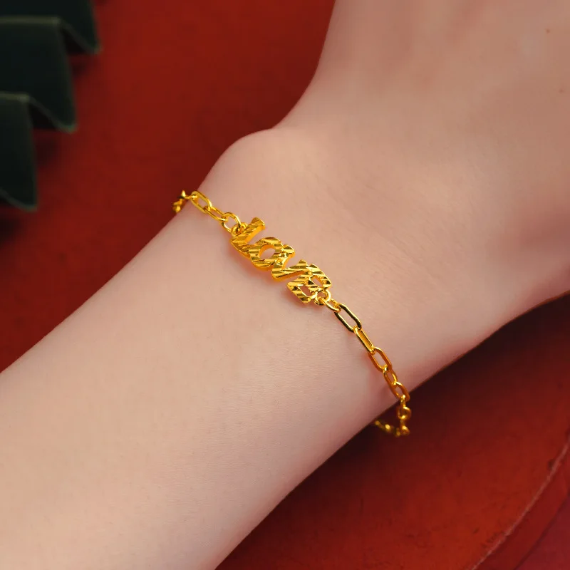

Fine 18K Gold color Love Letter Bracelet Chain for Women Luxury Chain Bracelets Bangles Birthday Party Jewelry