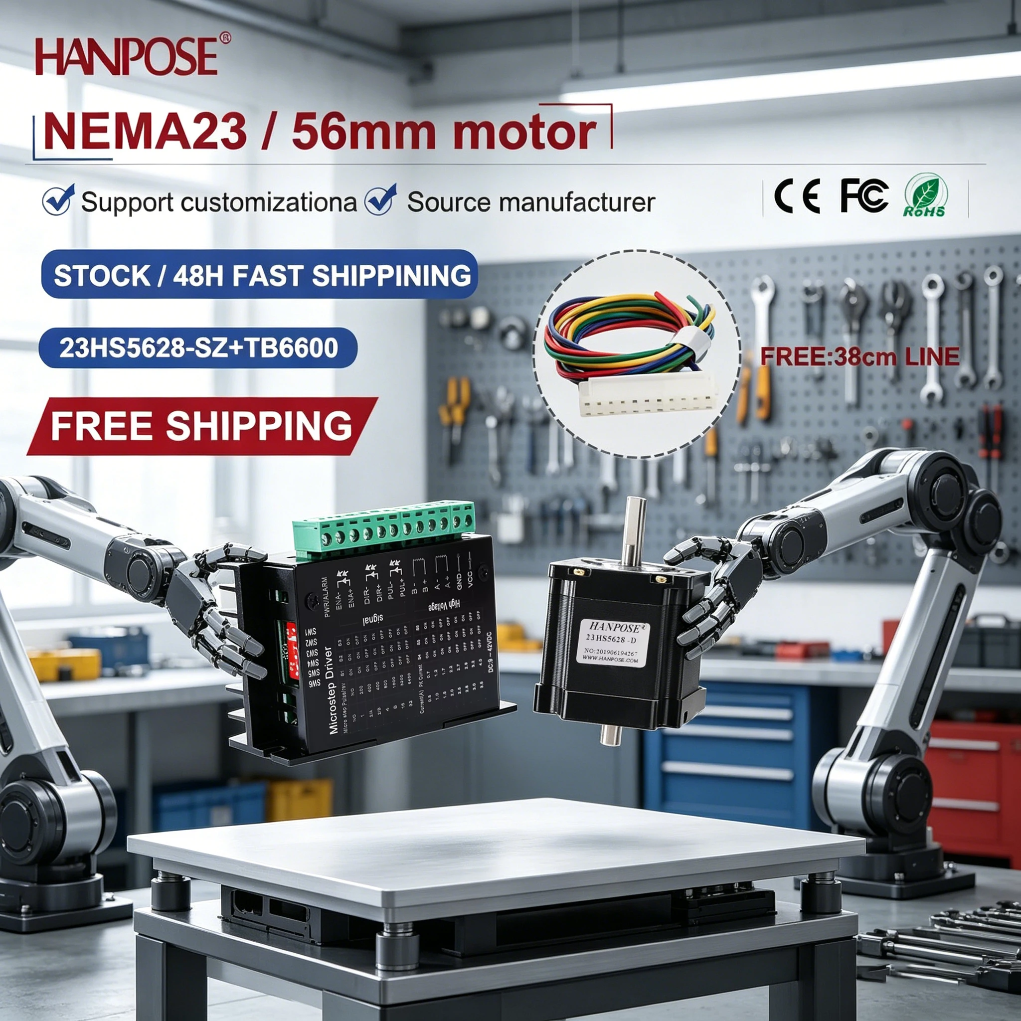 Dual axis stepper motor torque 1.26N. m current 2.8A model 23HS5628-SZ+Tb6600 driver stable operation at high speed