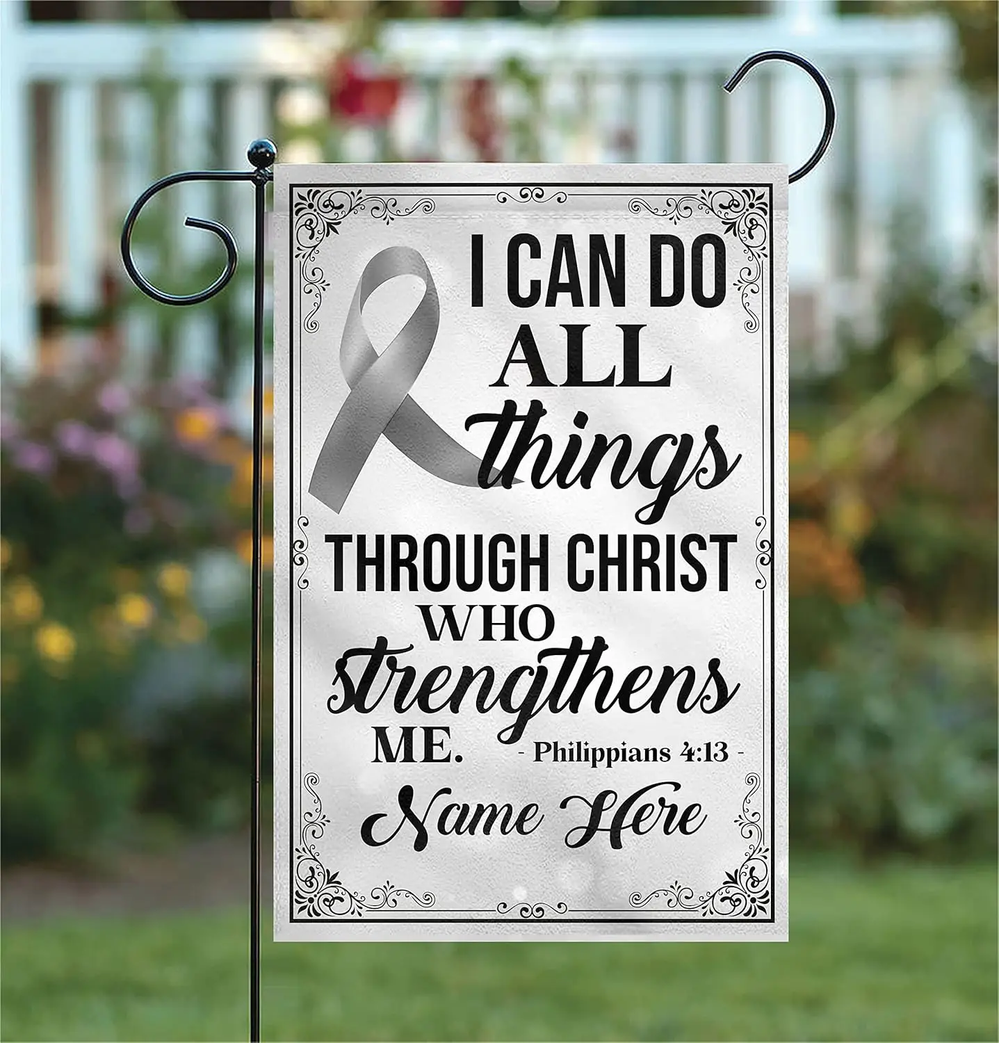 Prezzy Brain Cancer Grey Garden Flag I Can Do All Things Through Christ Faith Fall Decorations Personalized Flag 12x18 Inch Doub