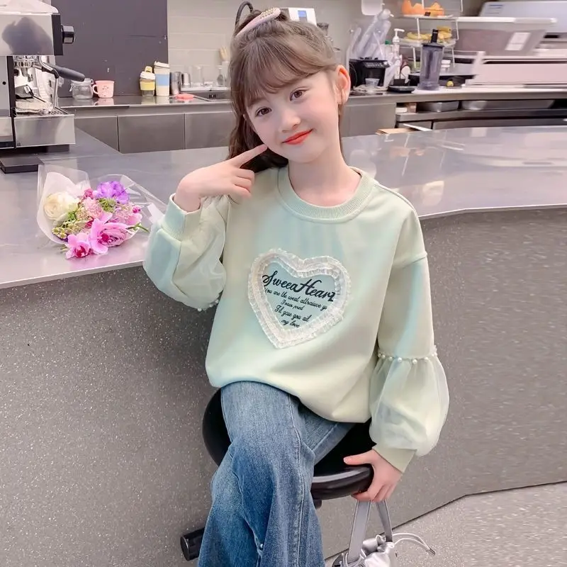 

Girls' Spring/Autumn Viral Crewneck Sweatshirt - Stylish Casual Best-Selling Mid-Big Kids Top