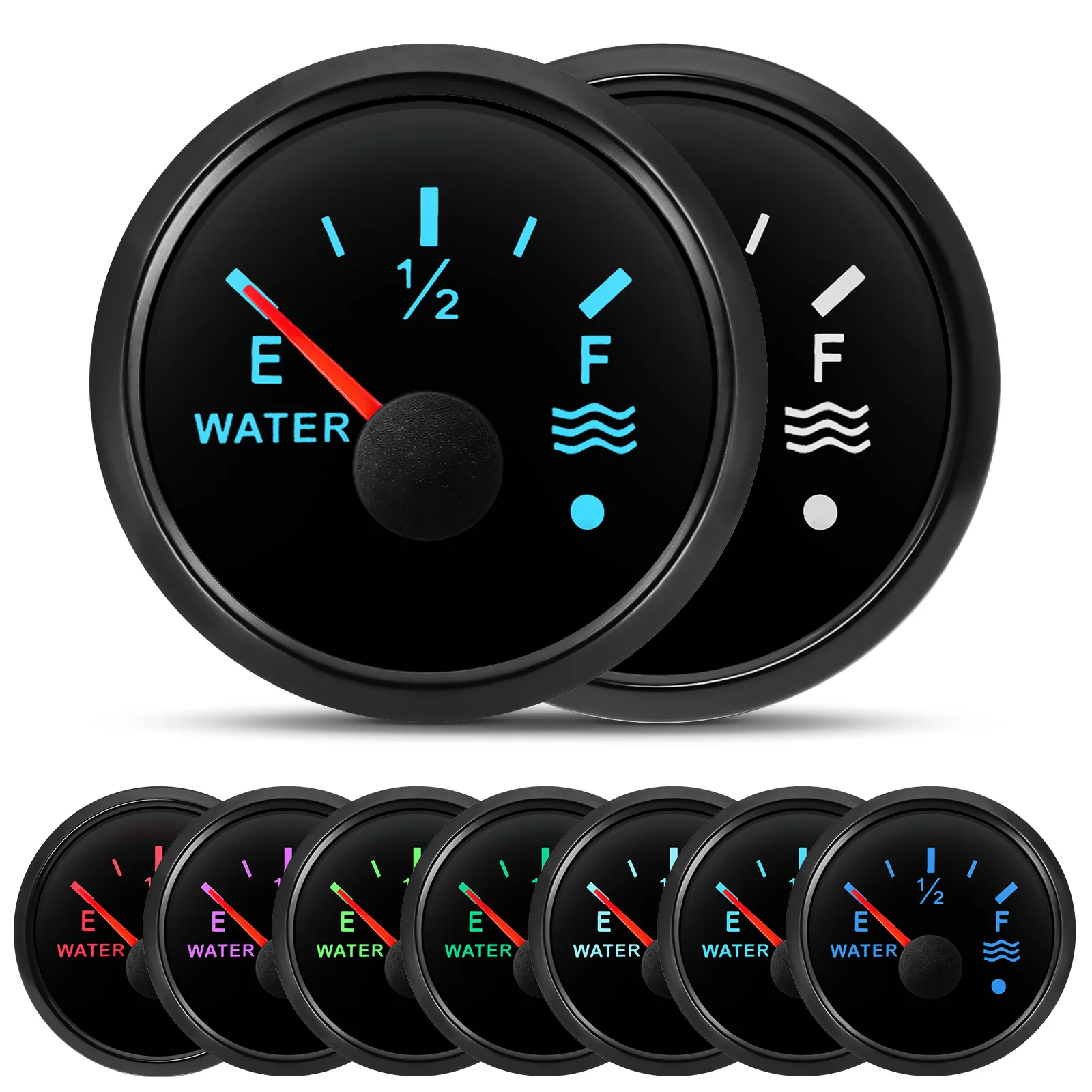 7 색 백라이트 2 "52mm 수위 게이지 알람 0-190ohm,240-33ohm 가솔린 디젤 자동차 보트 용 물 탱크 미터 표시기
