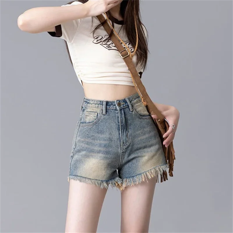 Women's High Waist Denim Shorts Korea Y2k Sexy Light Blue Shorts Jeans High Waisted Denim Shorts Femme VintageLadies Ins