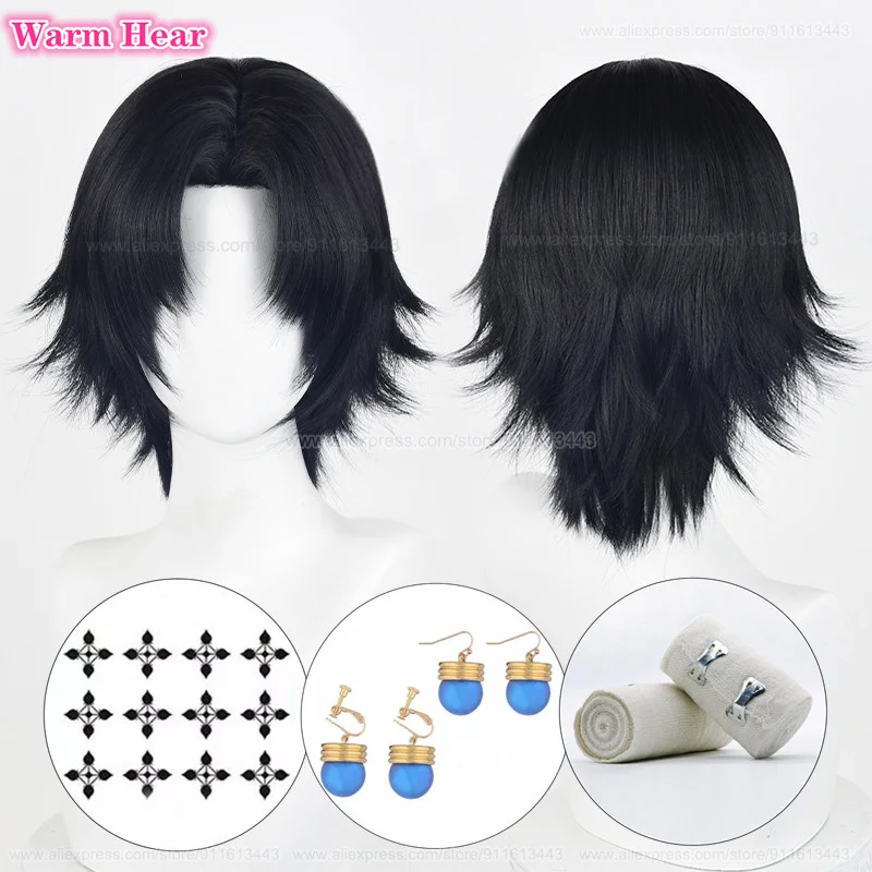 Nowość! Chrollo Lucilfer Peruka Syntetyczna Anime Krótka 30cm Czarna Peruka Cosplay Włosy Żaroodporne Halloween Party Peruki + Darmowa Peruka Cap