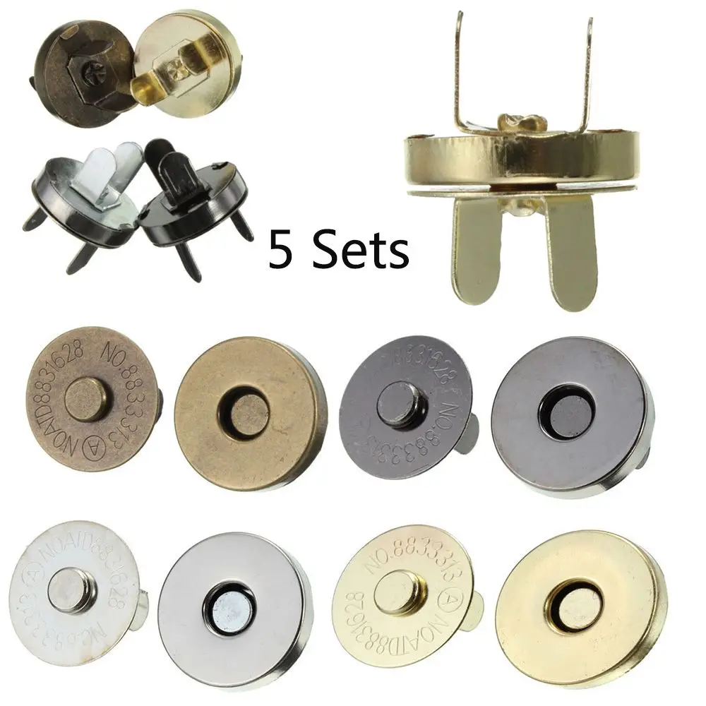 5pc/lot 18MM Magnetic Snap Fasteners Clasps Buttons Handbag Purse Wallet Craft Bags Parts Accessories DIY Replacement Button