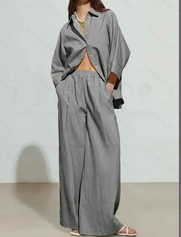 Ladies Autumn Fashion Long Sleeve Pants Set Elegant Shirt Women's Ensemble for Fall Season