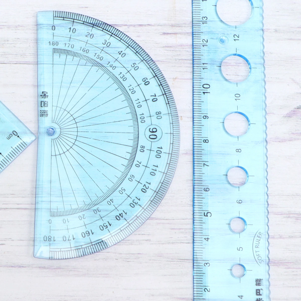 

Transparent Blue Bendable Rulers Stationery for Students School Kids Clear Plastic Geometry Tools Straight Triangle