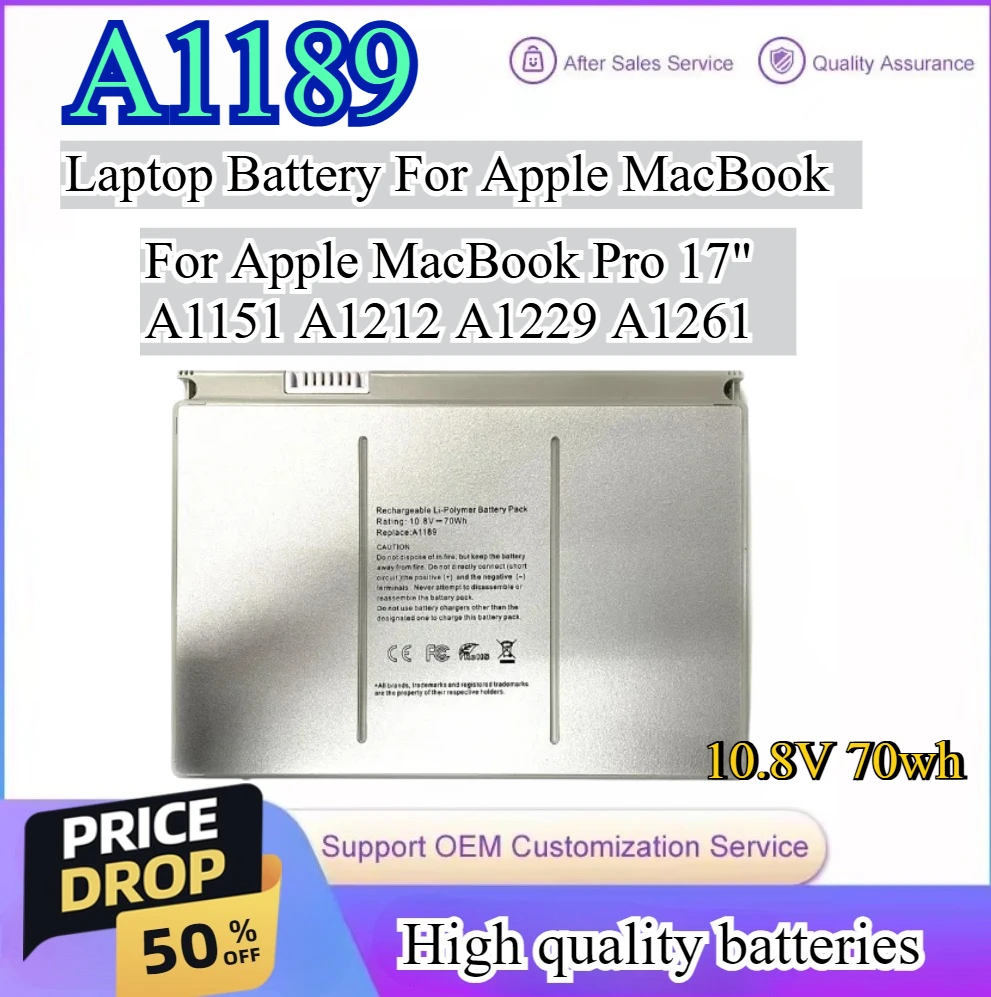 

A1189 10.8V 70Wh Laptop Battery For Apple MacBook Pro 17" A1151(Early 2006)A1212(Late 2006)A1229(Mid/Late 2007)A1261