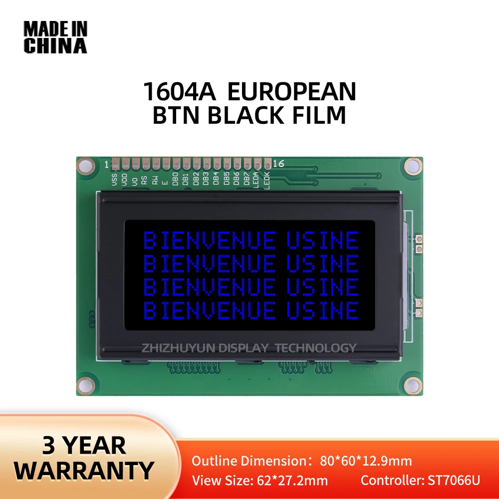 

Гарантия качества, ЖК-монитор LCD1604A европейского стандарта, BTN, черная пленка, синяя буква, ST7066U, контроллер, ЖК-экран 3,6 дюйма