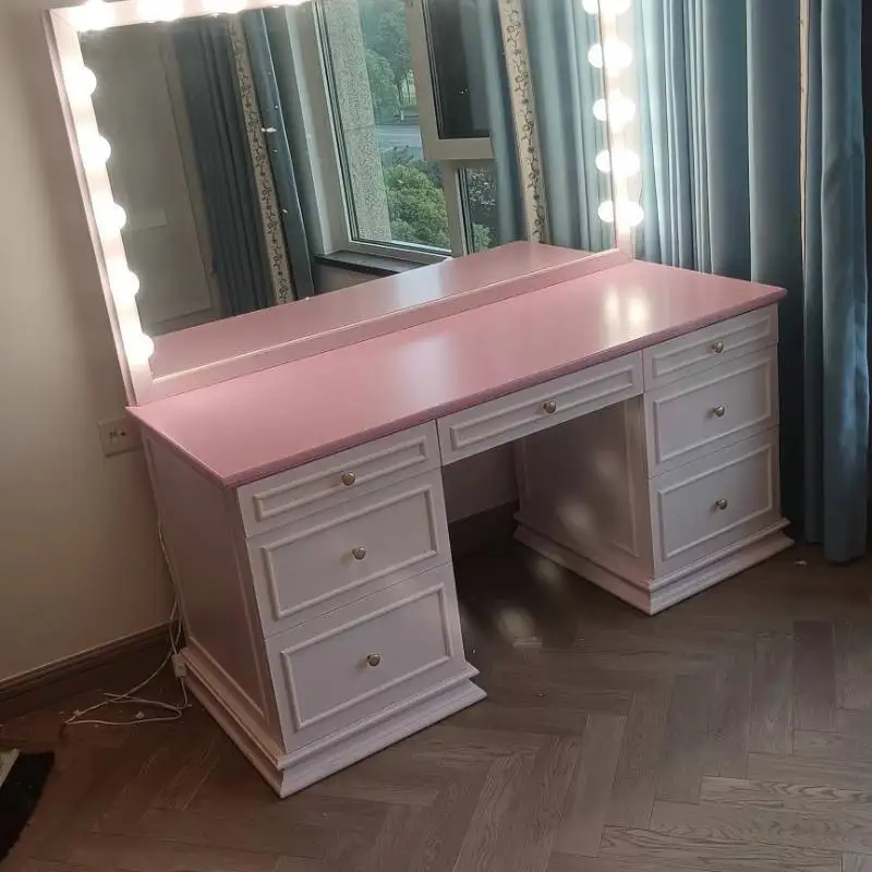 Vintage Simple Vanity Table Dest European Huge Saving Glass Dressing Table Drawer Mirror Makeup Tafel Furnitures For Bedroom