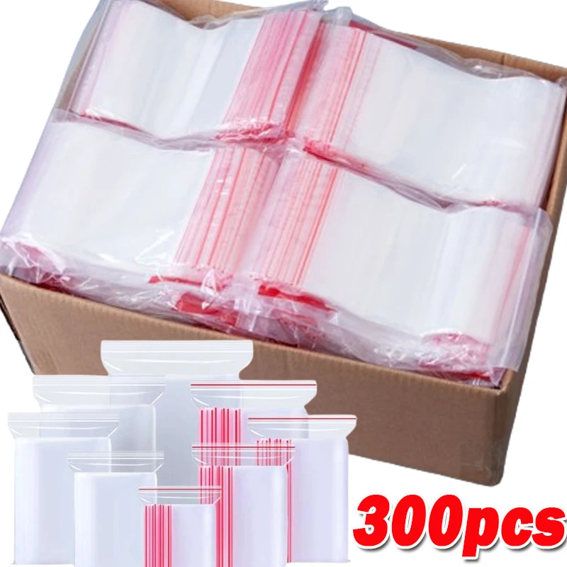 100/300Pcs Thicken Zipper Sealed Bags Clear Plastic Storage Bag for Small Jewelry Food Packing Reclosable Zippers Sealing Bag