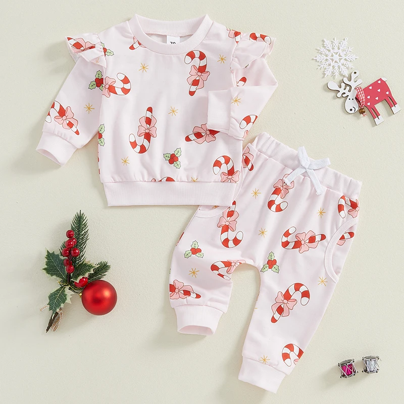 Baby Girl Christmas Outfit Bow Long Sleeve Sweatshirt Elastic Waist Pants 2 Piece Set for Winter Fall