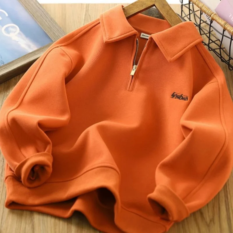 Boys Hoodies Sweatshirts Cotton Tops Outwear 2024 Orange Spring Autumn Kids Christmas Gift Teenagers School Children\'s Clothing